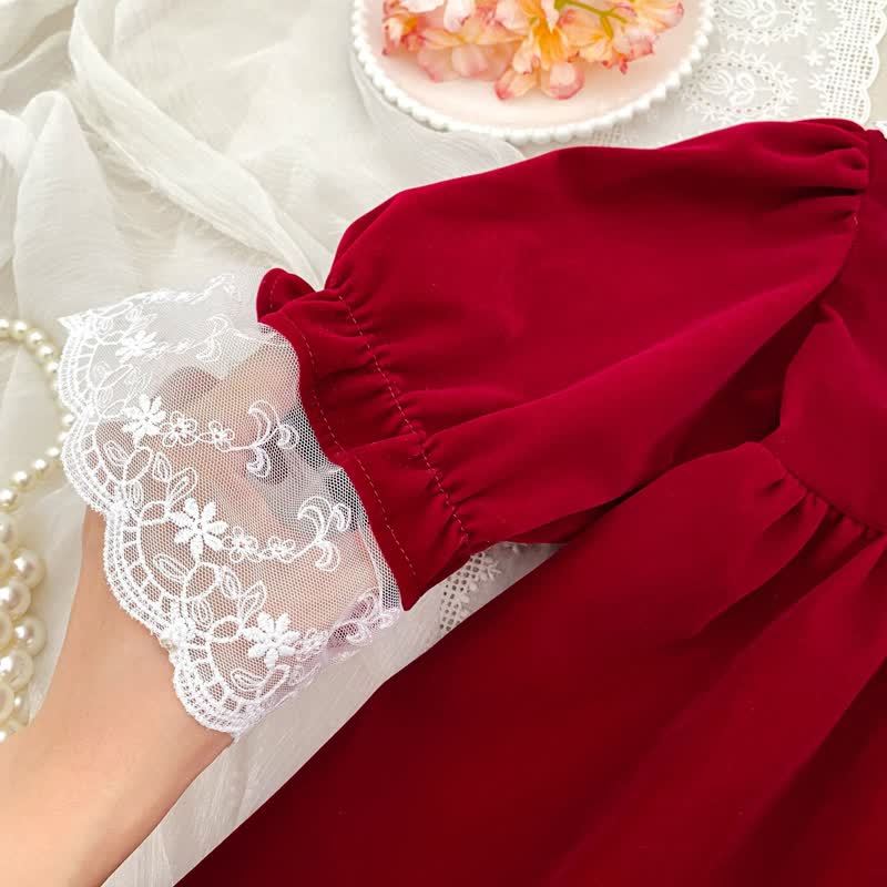Toddler Girl Velvet Lace Collar Long Sleeve Dress - image 9