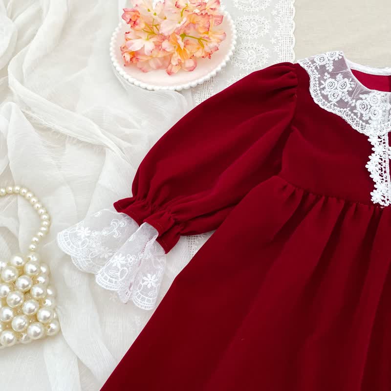 Toddler Girl Velvet Lace Collar Long Sleeve Dress - image 10