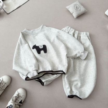 Toddler Puppy Patch Sweatshirt and Harem Pants 2-piece Set - Light Gray - 10-11T - image 2