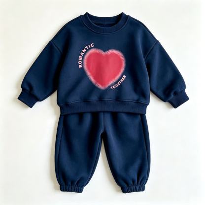 ROMANTIC TOGETHER Toddler Heart Print Sweatshirt and Jogger 2-piece Set - Navy - 8-10T - image 2