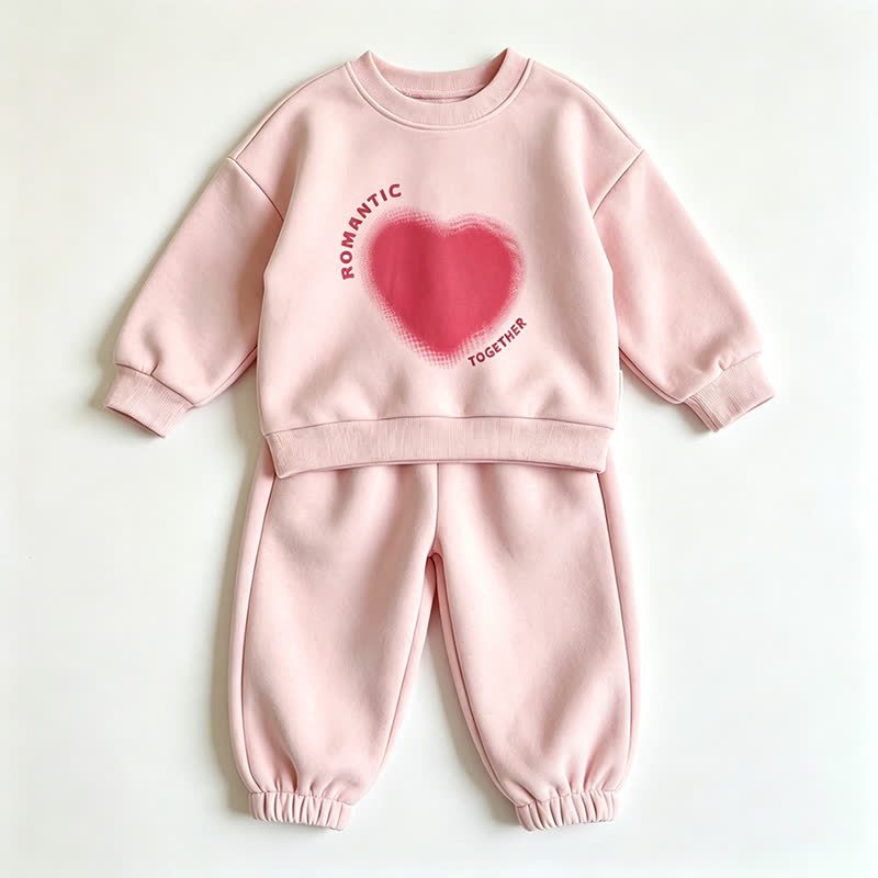 ROMANTIC TOGETHER Toddler Heart Print Sweatshirt and Jogger 2-piece Set - Pink - 8-10T - image 3
