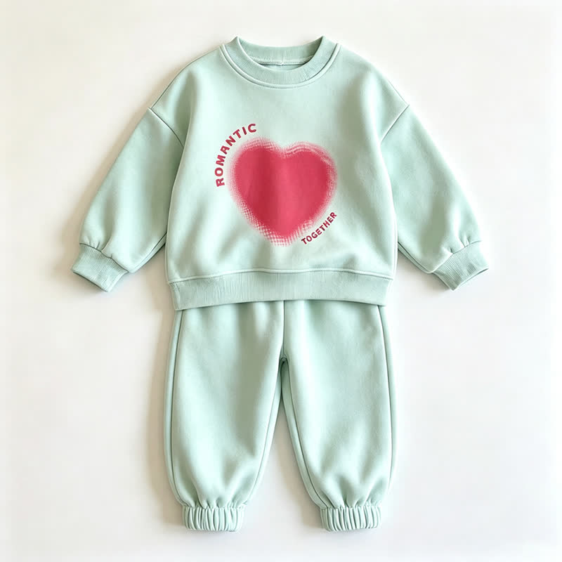 ROMANTIC TOGETHER Toddler Heart Print Sweatshirt and Jogger 2-piece Set - Green - 8-10T - image 5