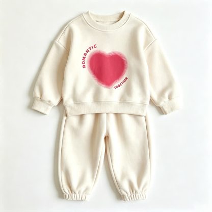 ROMANTIC TOGETHER Toddler Heart Print Sweatshirt and Jogger 2-piece Set - Beige - 8-10T - image 4