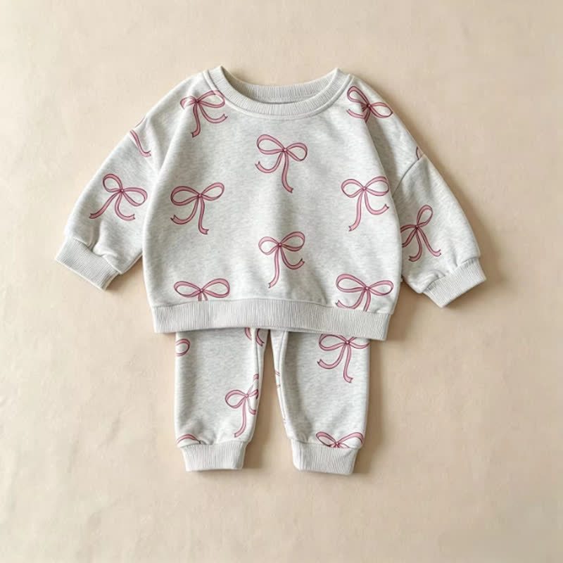 Toddler Girl Bow Print Sweatshirt and Jogger 2-piece Set - Gray - 8-10T - image 4