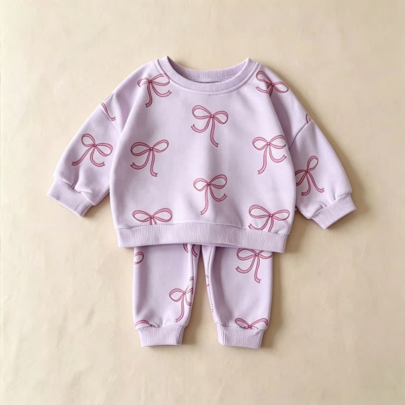 Toddler Girl Bow Print Sweatshirt and Jogger 2-piece Set - Purple - 8-10T - image 5