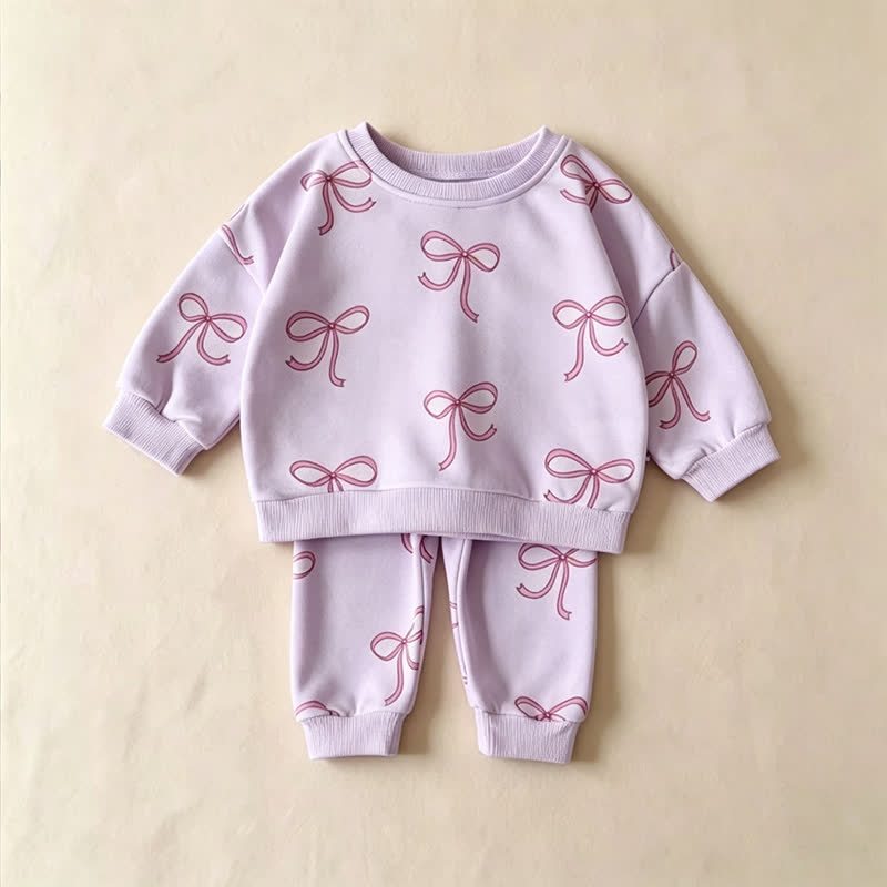 Toddler Girl Bow Print Sweatshirt and Jogger 2-piece Set - Purple - 8-10T - image 5