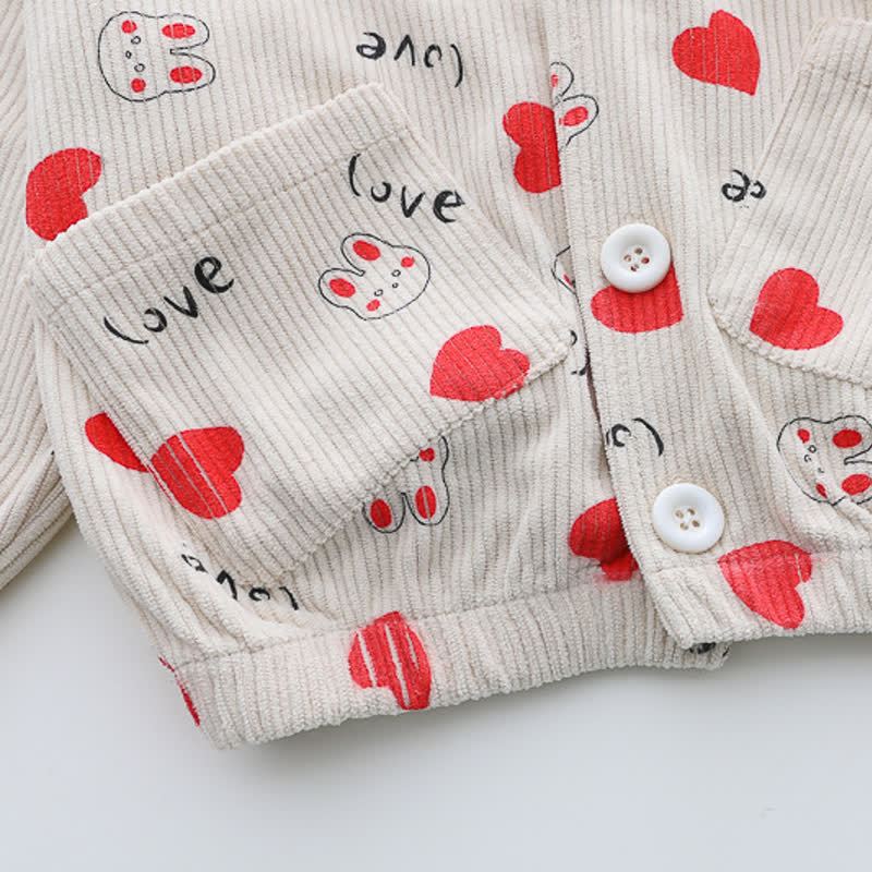 Toddler Girl Bunny Heart Print Corduroy Cardigan and Denim Pants 3-piece Set - image 7
