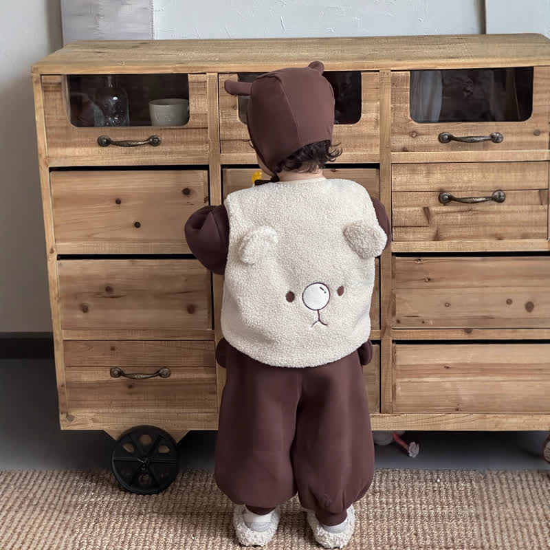 Baby Toddler Cozy Bear Ear Sherpa Set - Beige Vest - 3-4T - image 2