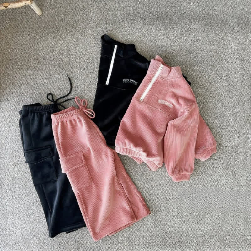 Toddelr Corduroy Half Zip Sweatshirt and Pants 2-piece Set - image 1