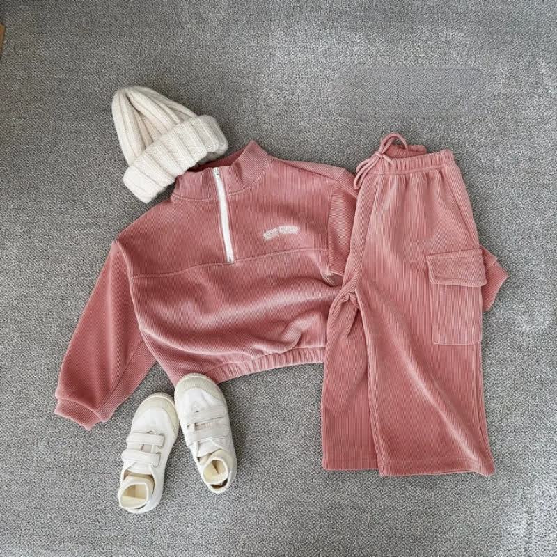 Toddelr Corduroy Half Zip Sweatshirt and Pants 2-piece Set - Pink - 5-6Y - image 2