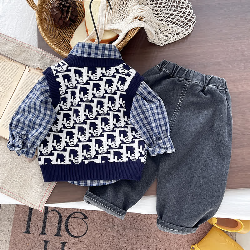 Toddler Boy Plaid Shirt and Knit Vest 3-piece Set - image 4