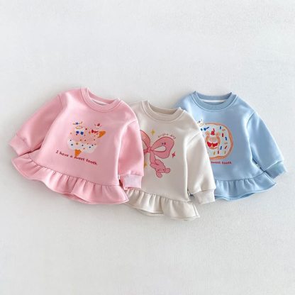 Baby Toddler Cartoon Ruffle Hem Long Sleeve Dress - image 1