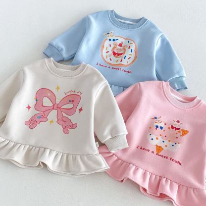 Baby Toddler Cartoon Ruffle Hem Long Sleeve Dress - image 7