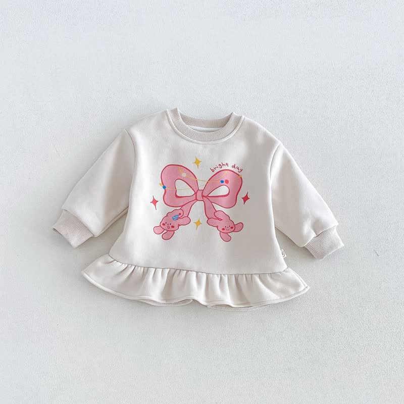 Baby Toddler Cartoon Ruffle Hem Long Sleeve Dress - Beige - 6-7T - image 2