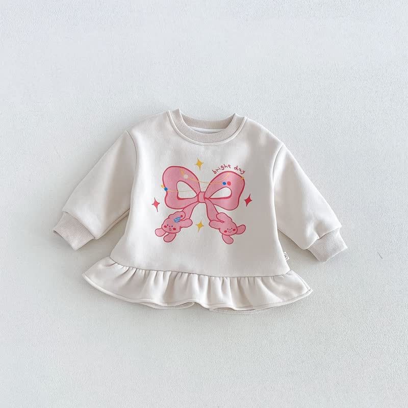 Baby Toddler Cartoon Ruffle Hem Long Sleeve Dress - Beige - 6-7T - image 2