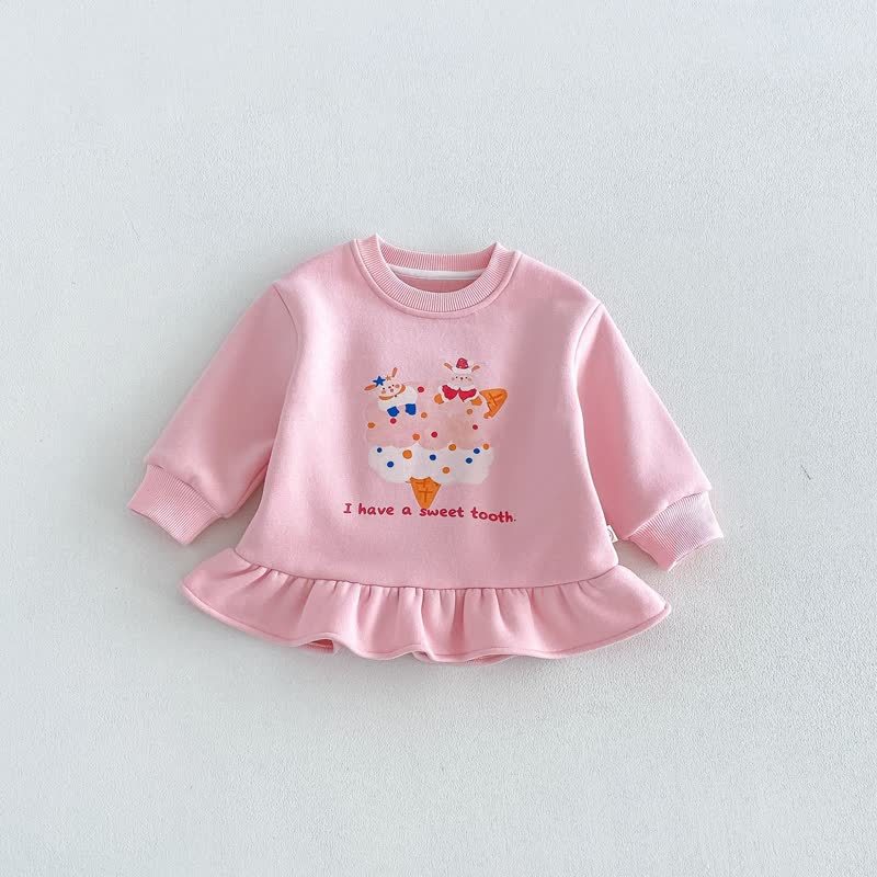 Baby Toddler Cartoon Ruffle Hem Long Sleeve Dress - Pink - 6-7T - image 4