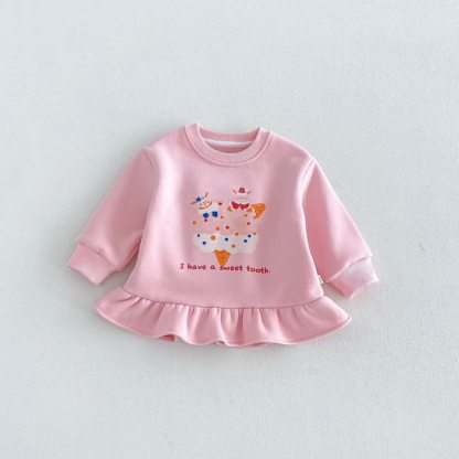 Baby Toddler Cartoon Ruffle Hem Long Sleeve Dress - Pink - 6-7T - image 4