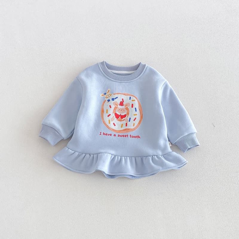 Baby Toddler Cartoon Ruffle Hem Long Sleeve Dress - Blue - 6-7T - image 3