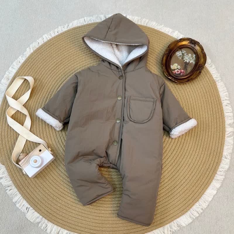 Baby Sherpa Hoode Romper - Khaki - 2-3T - image 2