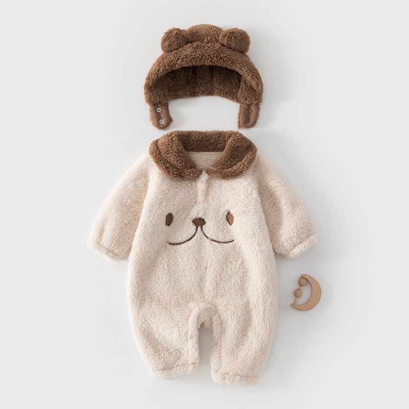 Baby Fleece Animal Romper Set with Hat - Beige - 2-3T - image 1
