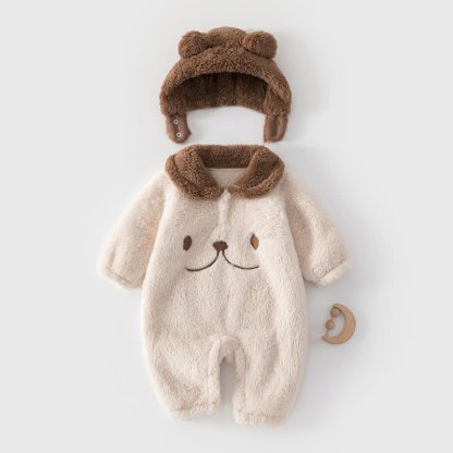 Baby Fleece Animal Romper Set with Hat - Beige - 2-3T - image 1