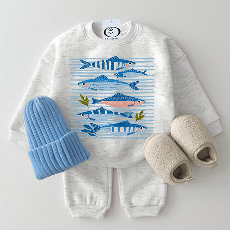 Baby Fish Stripe Light Grey Sweatshirt 2-piece Set - Light Grey - 2-3T - image 1