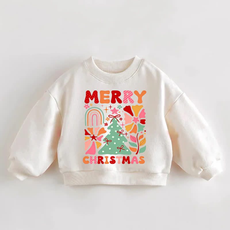 MERRY CHRISTMAS Baby Toddler Christmas Tree Cream Sweatshirt - Cream - 3-5T - image 1