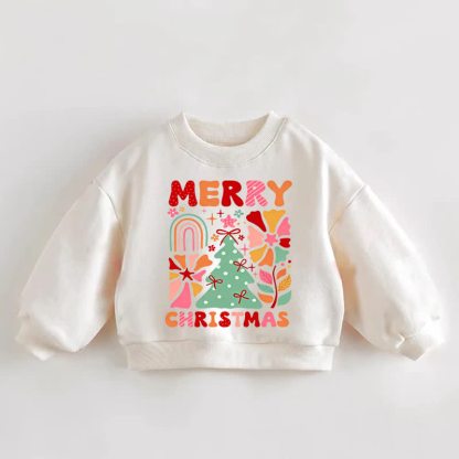 MERRY CHRISTMAS Baby Toddler Christmas Tree Cream Sweatshirt - Cream - 3-5T - image 1