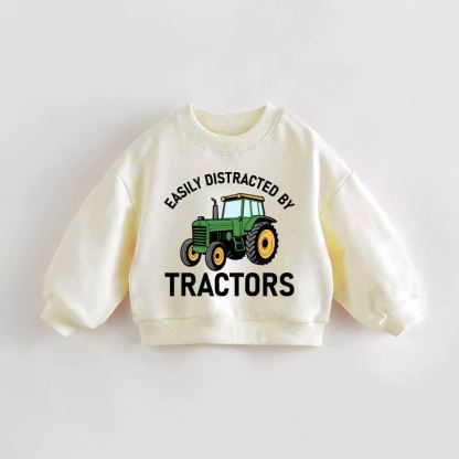 EASILY DISTRACTED BY TRACTORS Baby Toddler Cream Sweatshirt - Cream - 3-5T - image 1