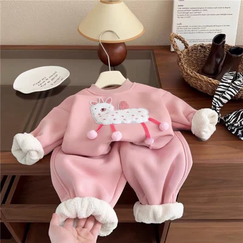 Toddler Pink Plush Lamb Sweatshirt and Pants 2-piece Set - Pink - 6-7T - image 2