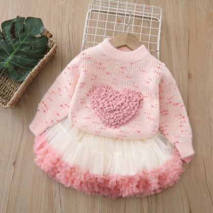 Toddler Girl Heart Applique Sweater and Tulle Skirt 2-piece Set - Pink - 6-7T - image 2