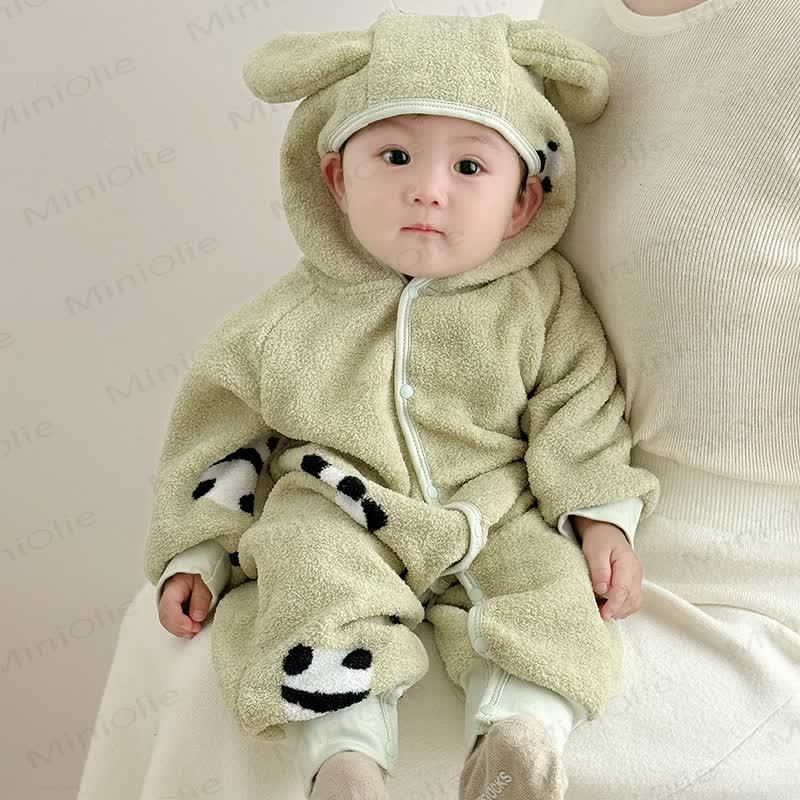 Baby Heart/Animal Plush Hooded Romper - Green Panda - 2-3T - image 7
