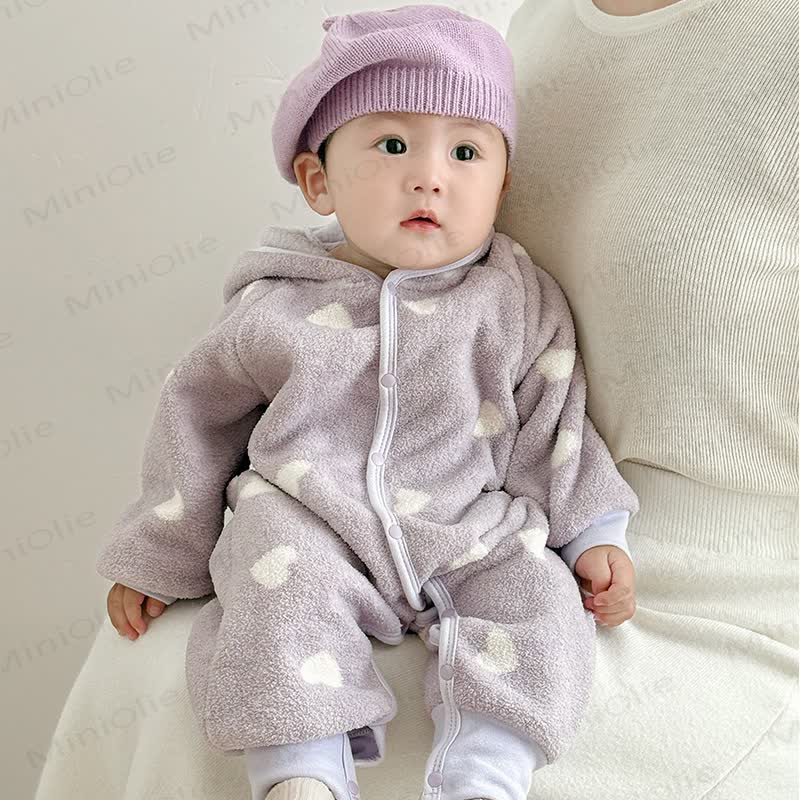Baby Heart/Animal Plush Hooded Romper - image 1