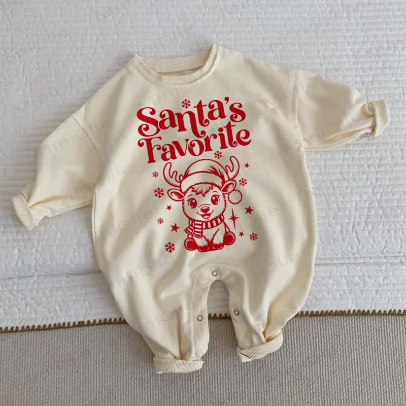 SANTA'S FAVORITE Baby Toddler Reindeer Beige Romper - Beige - 2-3T - image 1