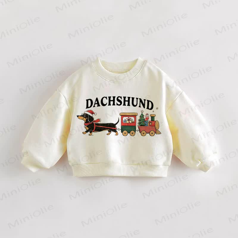 DACHSHUND Baby Toddler Christmas Daschund Cream Sweatshirt - Cream - 3-5T - image 1