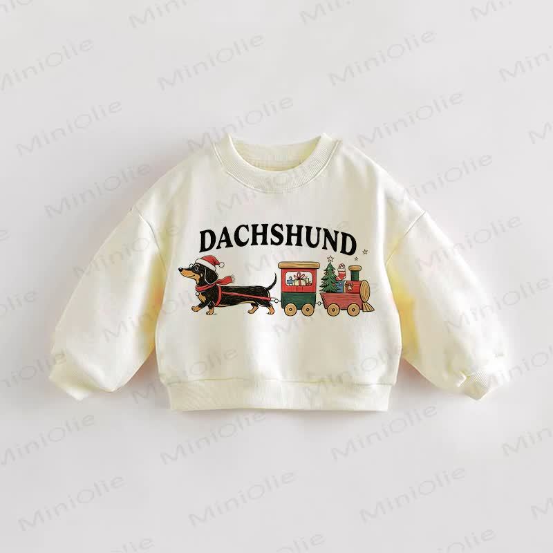 DACHSHUND Baby Toddler Christmas Daschund Cream Sweatshirt - Cream - 3-5T - image 1