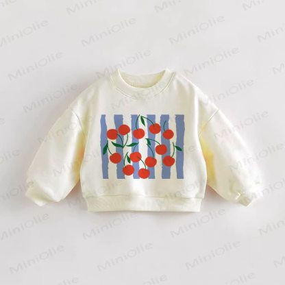 Baby Toddler Blue Striped Cherry Cream Sweatshirt - Cream - 3-5T - image 1