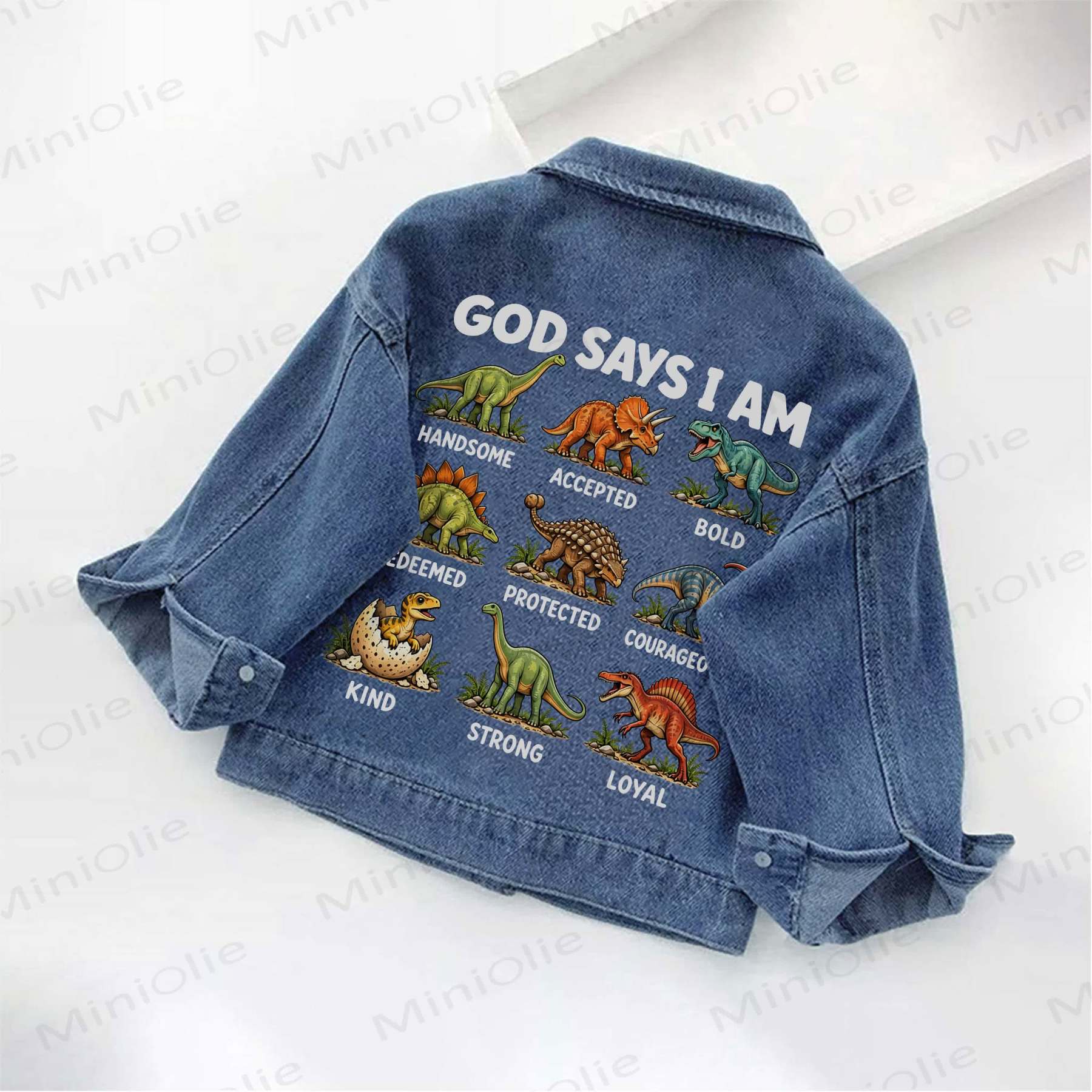 GOD SAYS I AM Toddler Kid Dinosaurs Denim Jacket - image 2