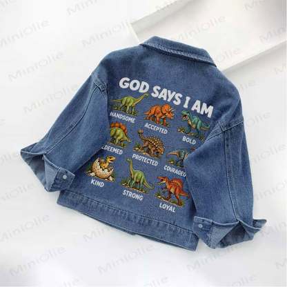 GOD SAYS I AM Toddler Kid Dinosaurs Denim Jacket - image 2