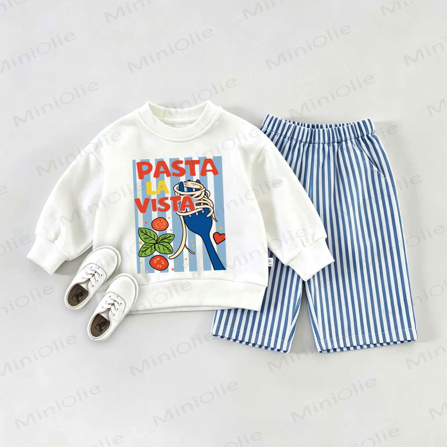 PASTA LA VISTA Baby Pasta Sweatshirt and Striped Pants Set - White&Blue - 2-3T - image 1