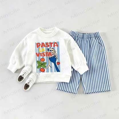 PASTA LA VISTA Baby Pasta Sweatshirt and Striped Pants Set - White&Blue - 2-3T - image 1