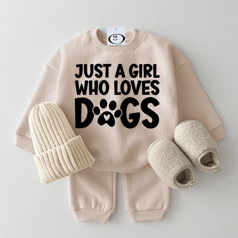 JUST A GIRL WHO LOVES DOGS Baby Sweatshirt 2-piece Set - Beige - 2-3T - image 1