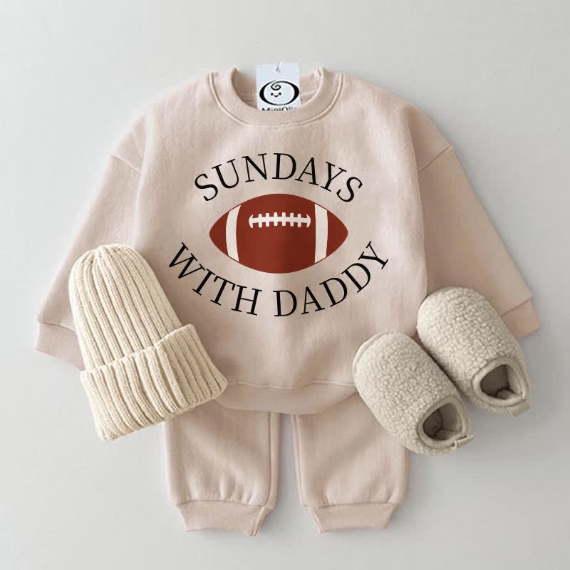 SUNDAYS WITH DADDY Baby Beige Football Print Sweatshirt 2-piece Set - Beige - 2-3T - image 1
