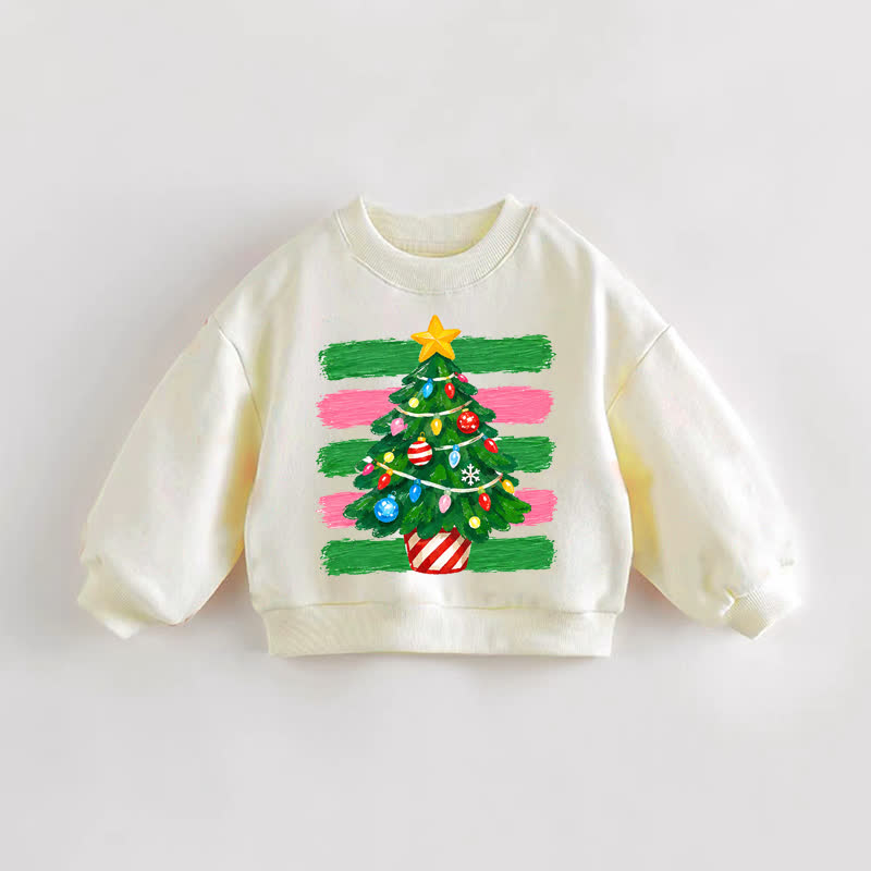 Baby Toddler Stripe Christmas Tree Cream Sweatshirt - Cream - 3-5T - image 1