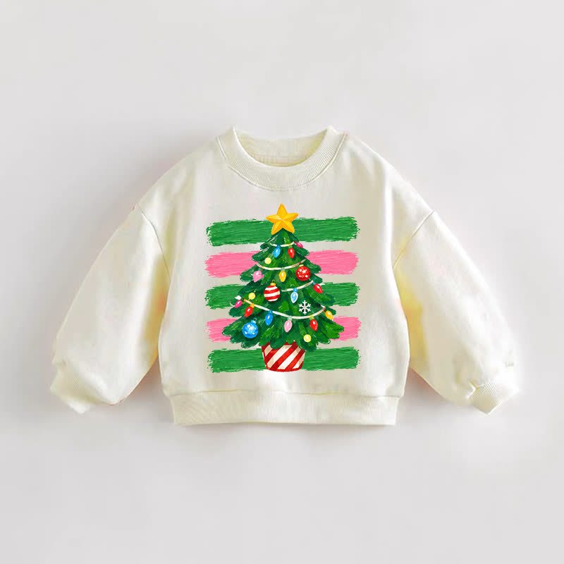 Baby Toddler Stripe Christmas Tree Cream Sweatshirt - Cream - 3-5T - image 1