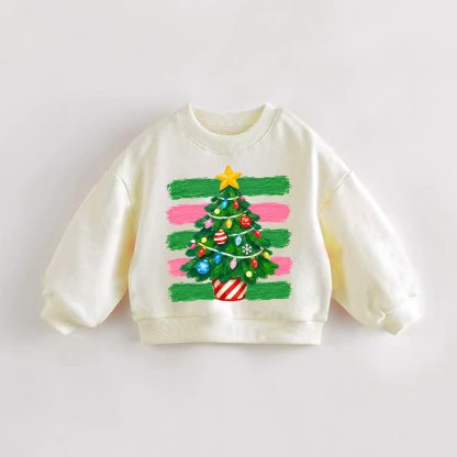 Baby Toddler Stripe Christmas Tree Cream Sweatshirt - Cream - 3-5T - image 1
