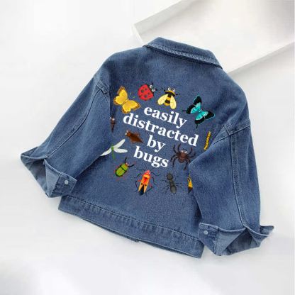 EASILY DISTRACTED BY BUGS Toddler Kid Denim Jacket - Blue - 10-11T - image 1