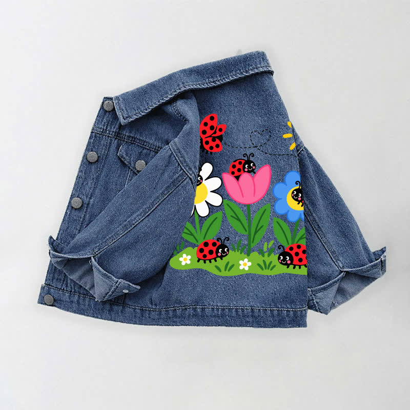 Toddler Kid Insects and Flowers Print Denim Jacket - image 2
