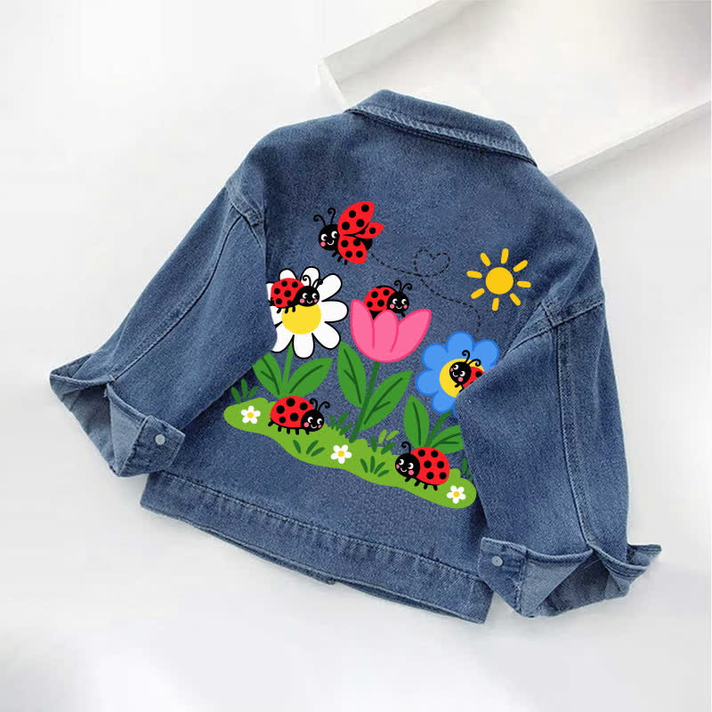 Toddler Kid Insects and Flowers Print Denim Jacket - Blue - 10-11T - image 1