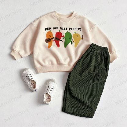 RED HOT SILLY PEPPERS Baby Sweatshirt and Pants 2-piece Set - Beige&Green - 2-3T - image 1